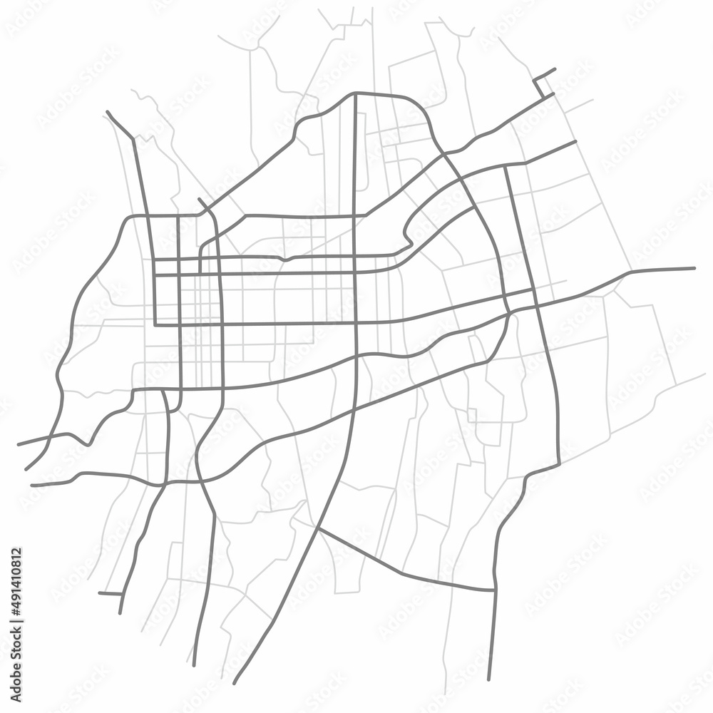 Abstract city map. Town streets on the plan. Monochrome line map of the  scheme of road. Urban environment, architectural background. Vector 