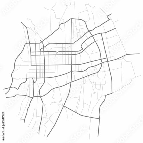 Abstract city map. Town streets on the plan. Monochrome line map of the  scheme of road. Urban environment, architectural background. Vector 