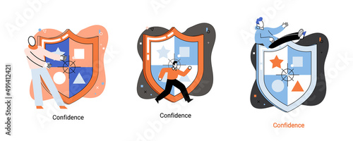Confidence concept. Person stands and has private conversation metaphor. Confidential communication. Trust property, reassuring partnerships, conviction. Protection of intellectual property