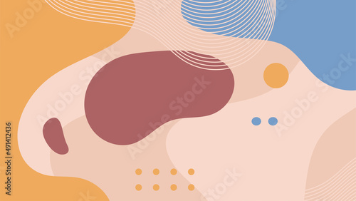 Abstract colorful Memphis flat geometric shapes background. Abstract composition with lines square dot triangle circle and wavy flat style. Design for poster, presentation, card, cover, banner.
