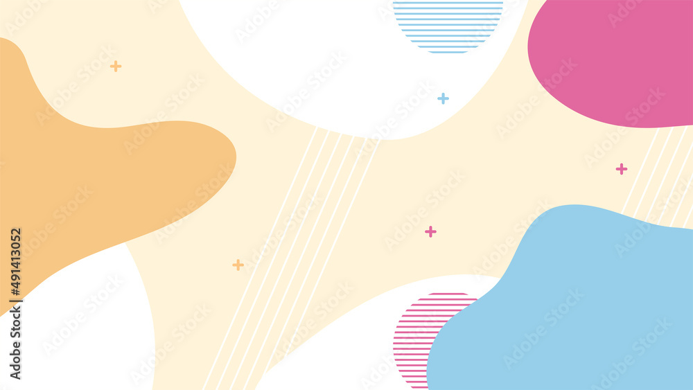 Abstract colorful Memphis flat geometric shapes background. Abstract composition with lines square dot triangle circle and wavy flat style. Design for poster, presentation, card, cover, banner.