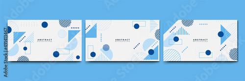 Abstract colorful Memphis flat geometric shapes background. Abstract composition with lines square dot triangle circle and wavy flat style. Design for poster, presentation, card, cover, banner.