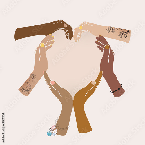 friendship, women's circle, safe and sacred space for women to come together, use their voices, be heard and be seen, empower each other, share communication. icon, graphic of abstract diverse hands
