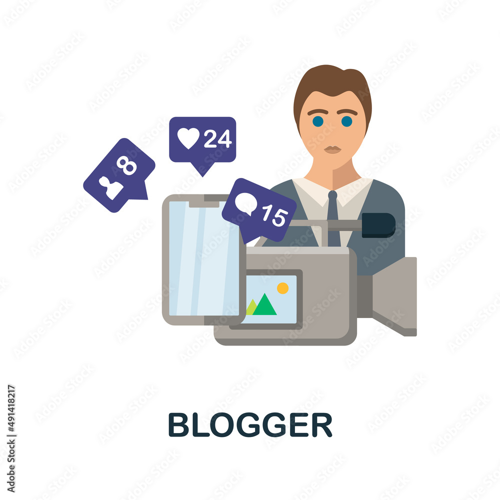 Blogger flat icon. Colored element sign from creative professions collection. Flat Blogger icon sign for web design, infographics and more. Blogger flat icon. Colored element sign from creative professions collection. Flat Blogger icon sign for web design, infographics and more.