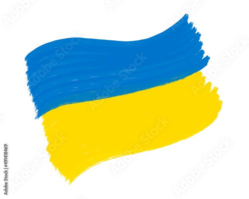 Ukrainian flag - yellow and blue horizontal bands. Hand drawn with brush grunge textured symbol of Ukraine