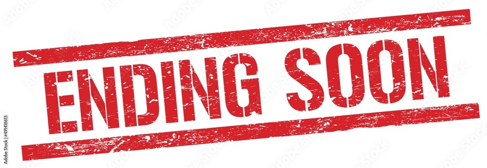 ENDING SOON text on red grungy rectangle stamp. ENDING SOON text on red grungy rectangle stamp.