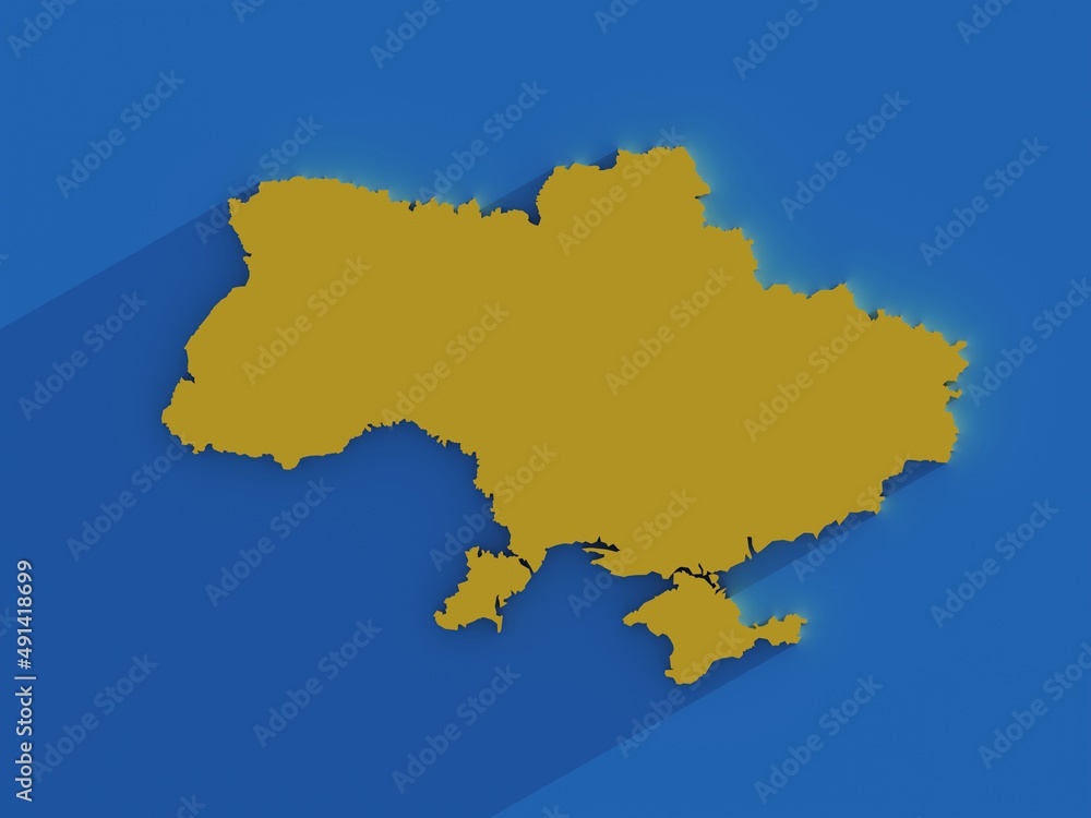 Map of Ukraine, colors of national flag, shadow icon. High quality photo