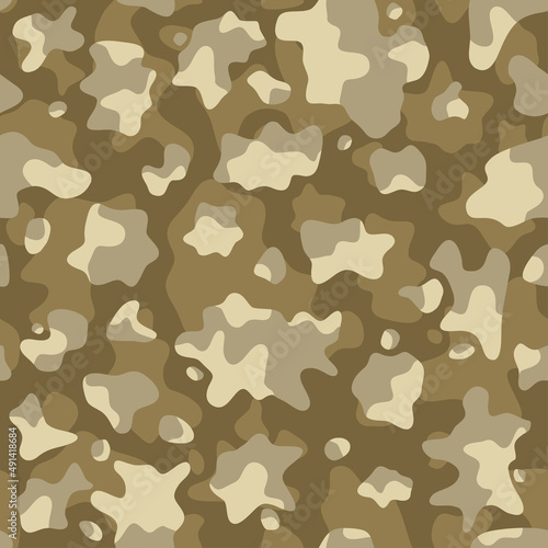 Brown beige camouflage seamless pattern. Modern military camo texture. Desert masking color. Vector illustration.