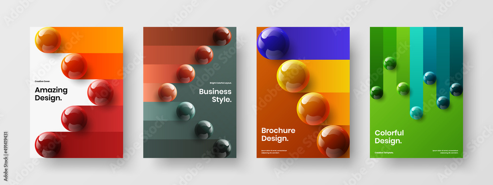 Premium realistic balls company brochure layout composition. Clean banner design vector template collection.