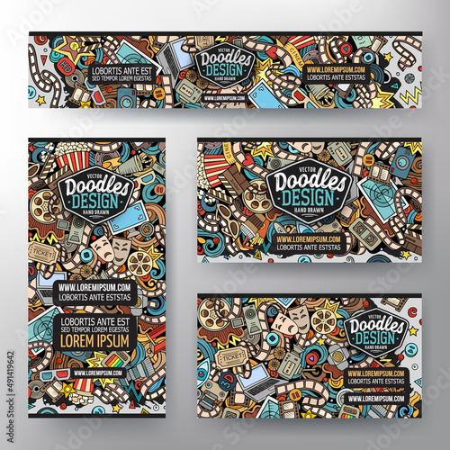 Cartoon vector doodle set of Cinema corporate identity templates.