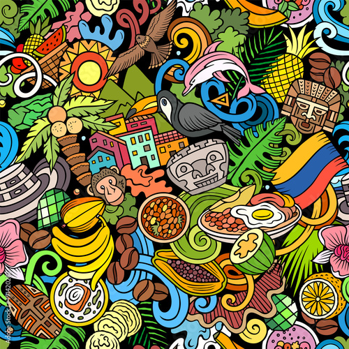 Cartoon doodles Colombia seamless pattern.