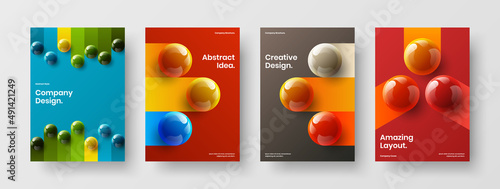 Multicolored 3D spheres poster layout composition. Trendy corporate cover A4 design vector template collection.