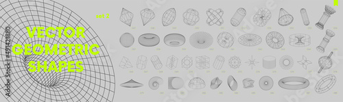 Fotografia Collection of strange wireframes vector 3d geometric shapes, distortion and tran
