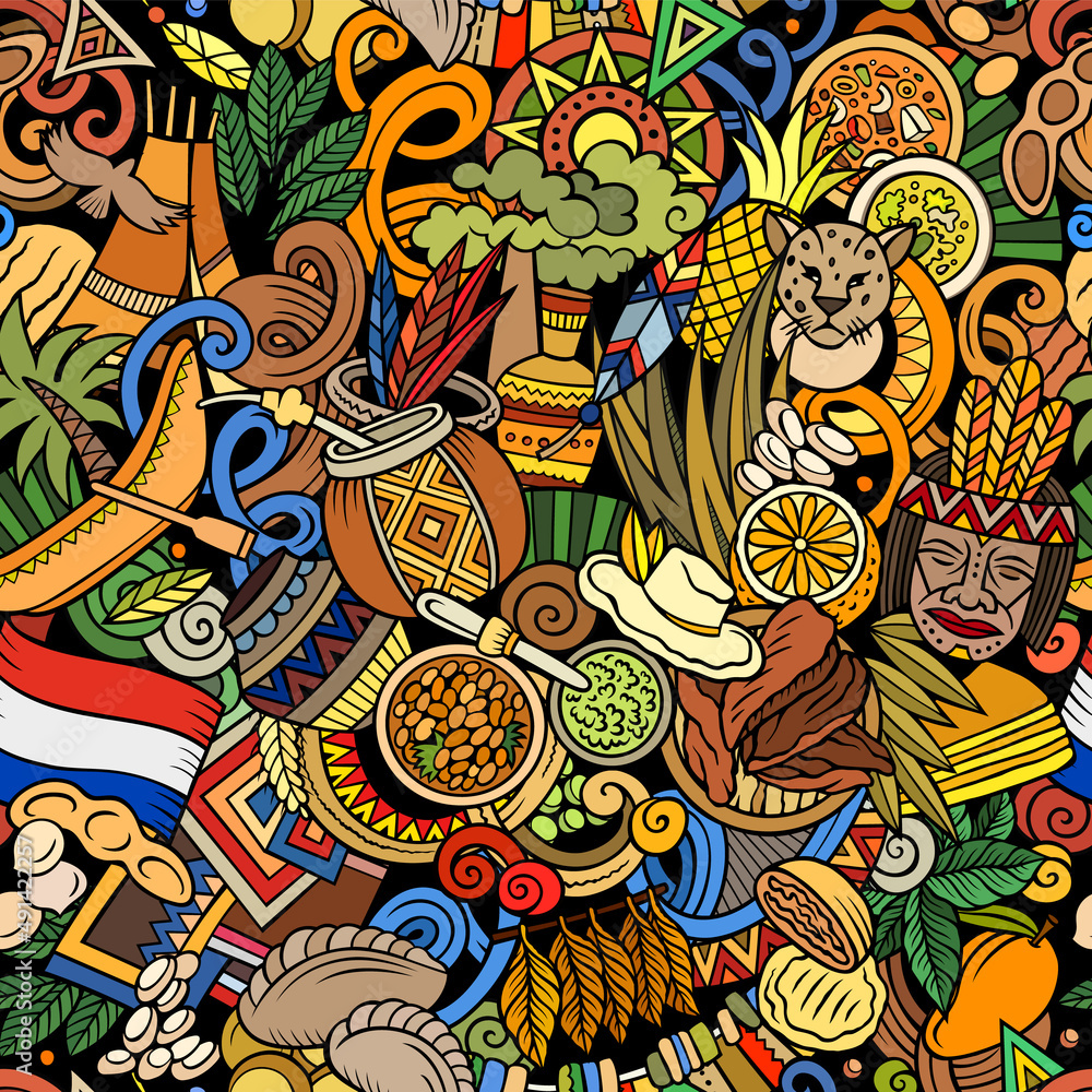 Cartoon doodles Paraguay seamless pattern.