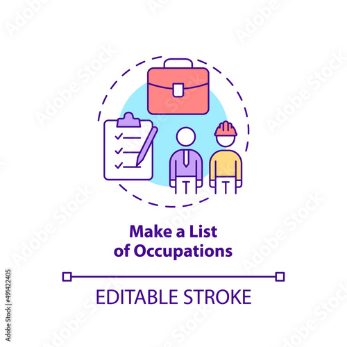 Make list of occupations concept icon. Step to find right occupation abstract idea thin line illustration. Planning future. Isolated outline drawing. Editable stroke. Arial, Myriad Pro-Bold fonts used