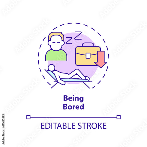 Being bored concept icon. Sign you are in wrong career abstract idea thin line illustration. Job dissatisfaction. Isolated outline drawing. Editable stroke. Arial, Myriad Pro-Bold fonts used