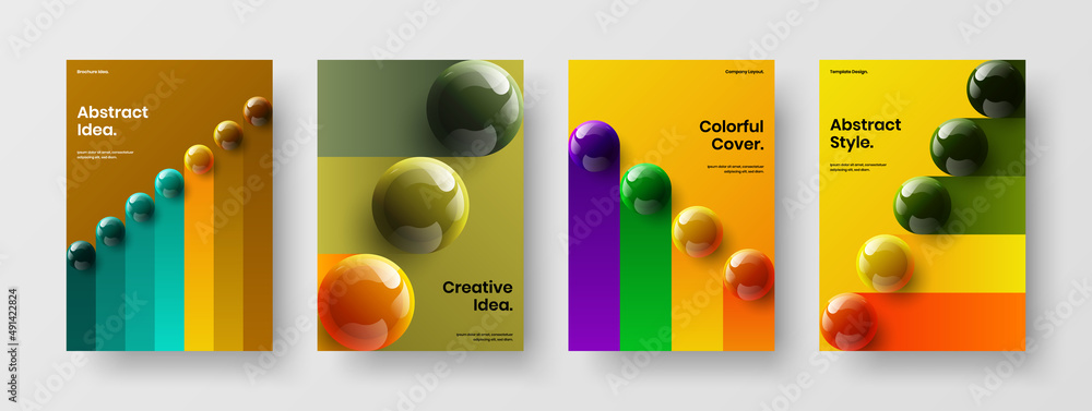 Premium booklet A4 vector design illustration set. Modern 3D balls postcard concept collection.