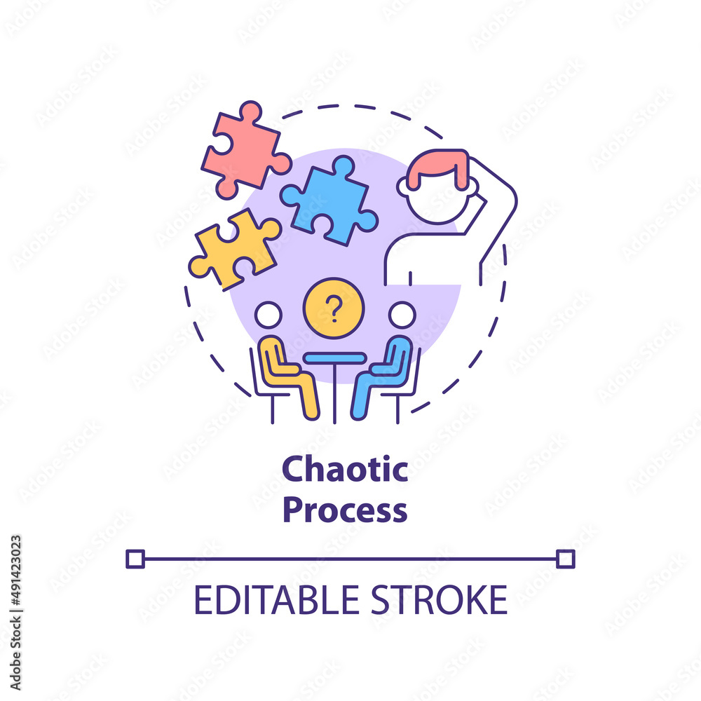 Chaotic process concept icon. Red light in employment interview process abstract idea thin line illustration. Isolated outline drawing. Editable stroke. Arial, Myriad Pro-Bold fonts used