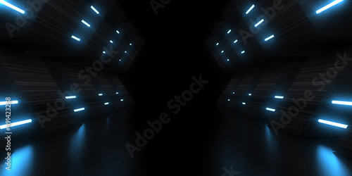 3D abstract background with neon lights. neon tunnel  .space construction . .3d illustration