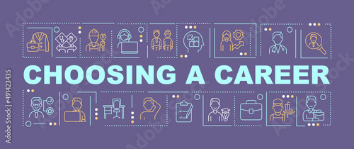 Picking career after high school word concepts dark purple banner. Help students. Infographics with icons on color background. Isolated typography. Vector illustration with text. Arial-Black font used
