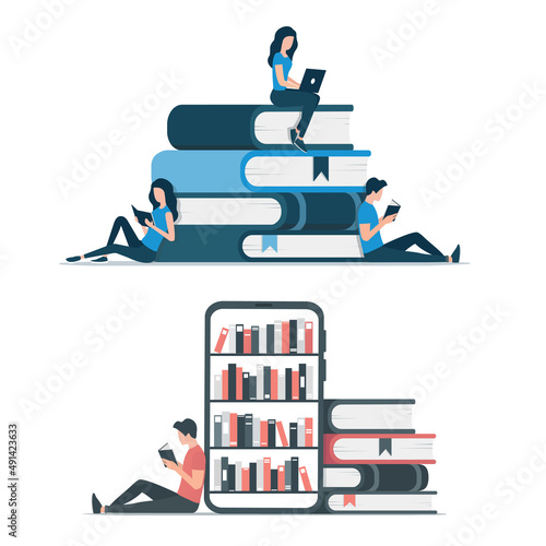 Online book store. Colored flat vector illustration. Isolated on white background.