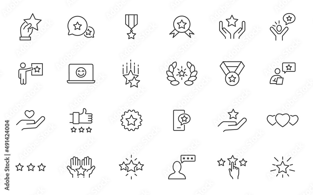 Star vector premium quality line icon set. Review rate star award value best quality icon trophy vector sign