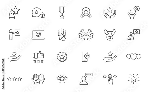 Star vector premium quality line icon set. Review rate star award value best quality icon trophy vector sign photo