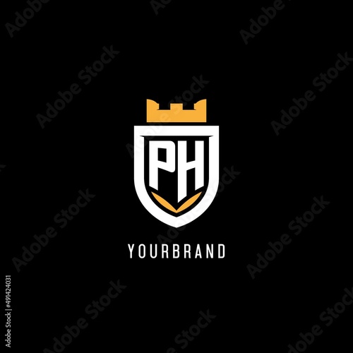 Initial PH logo with shield, esport gaming logo monogram style