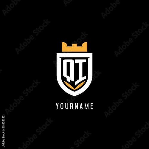 Initial QI logo with shield, esport gaming logo monogram style