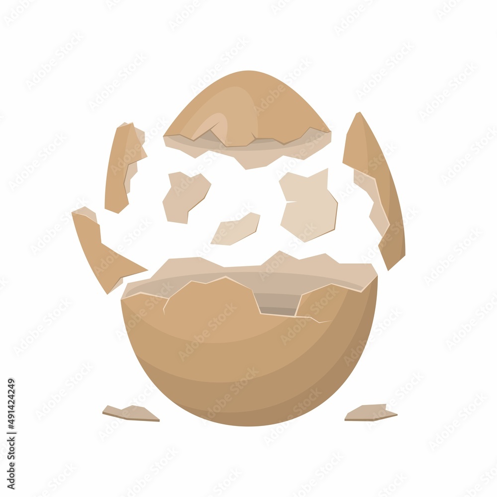 Broken egg isolated on a white background. Farm chicken eggshell cracking. Cracked eggs with eggshell pieces. Easter elements design. Vector illustration Broken egg isolated on a white background. Farm chicken eggshell cracking. Cracked eggs with eggshell pieces. Easter elements design. Vector illustration
