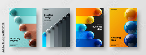 Clean book cover vector design template bundle. Unique realistic balls annual report concept composition.