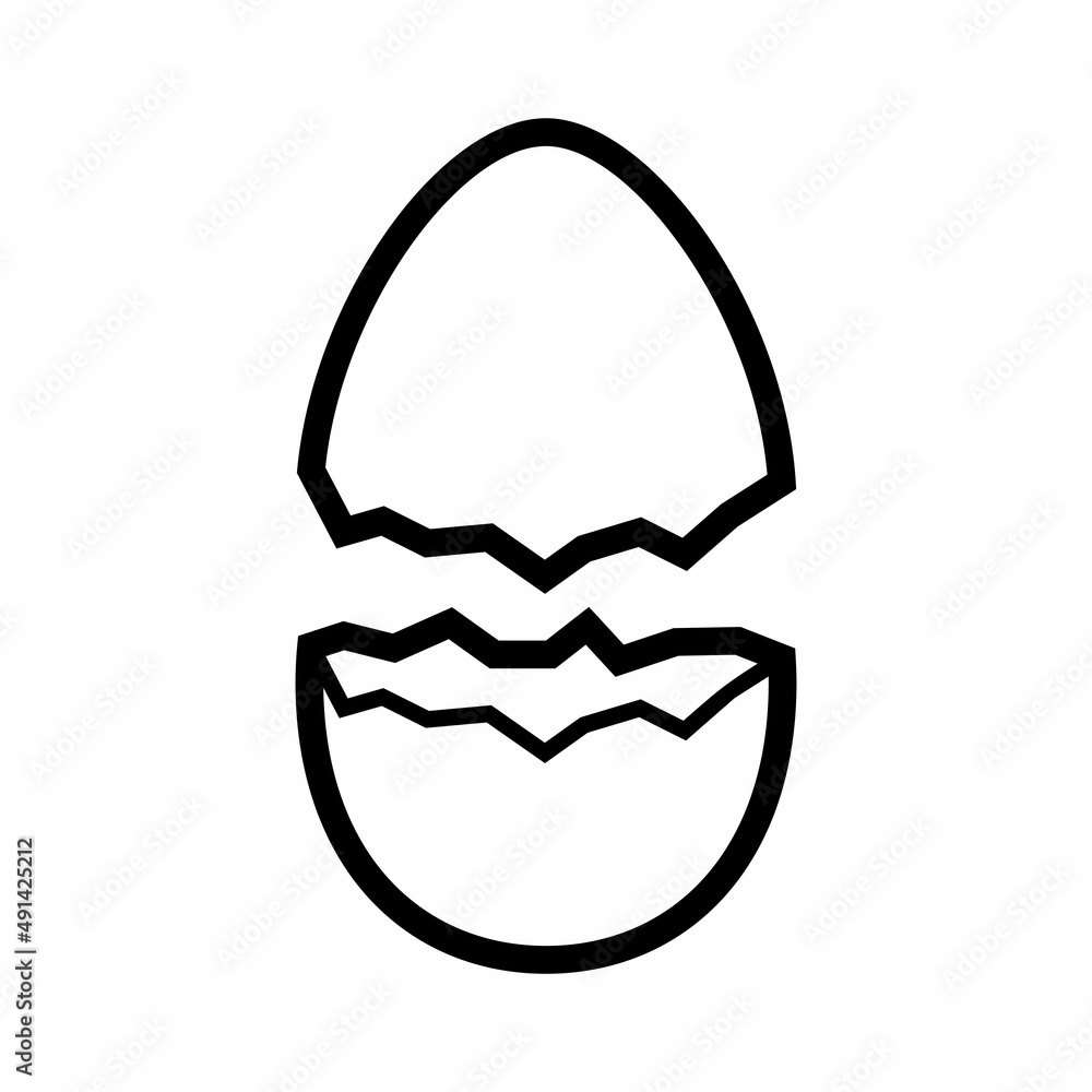 Broken egg icon isolated on a white background. Farm chicken eggshell cracking. Easter elements design. Vector illustration Broken egg icon isolated on a white background. Farm chicken eggshell cracking. Easter elements design. Vector illustration