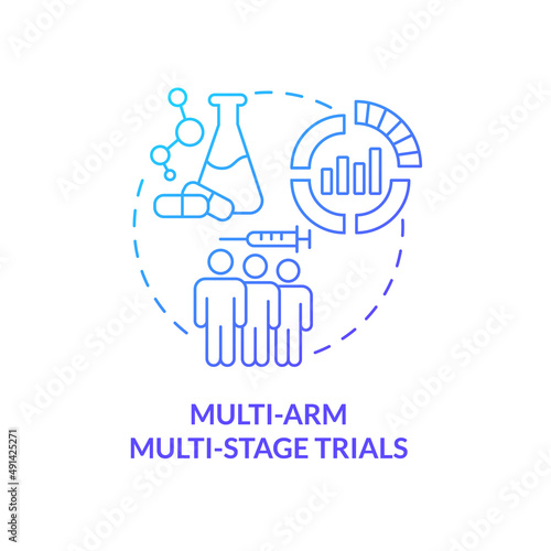Multi-arm multi-stage trials blue gradient concept icon. Healthcare testing. Clinical studies type abstract idea thin line illustration. Isolated outline drawing. Myriad Pro-Bold font used