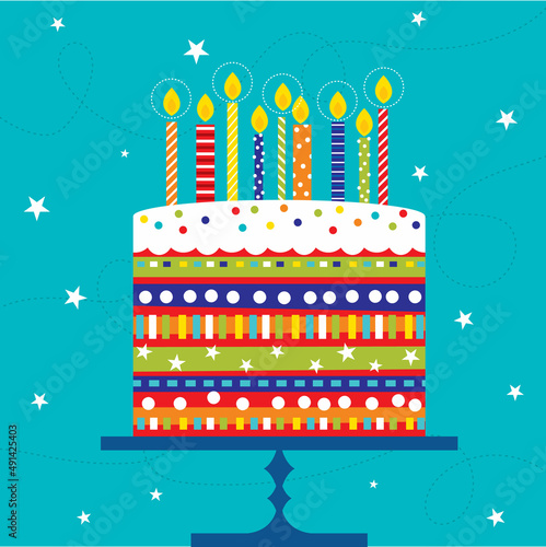 birthday cake with candles greeting card design