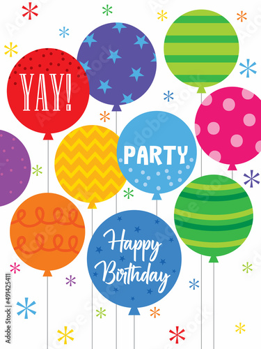 birthday greeting card with colorful balloon design