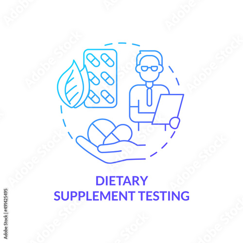 Dietary supplement testing blue gradient concept icon. Healthy nutrition. Things to be tested abstract idea thin line illustration. Isolated outline drawing. Myriad Pro-Bold font used