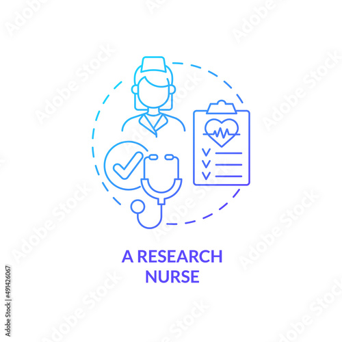 Research nurse blue gradient concept icon. Assistant help. Clinical studies advantage for patients abstract idea thin line illustration. Isolated outline drawing. Myriad Pro-Bold font used