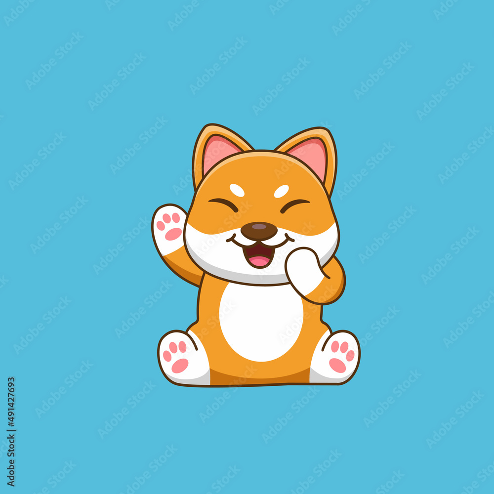 Fototapeta premium Cartoon cute shiba inu dog sitting. Vector illustration