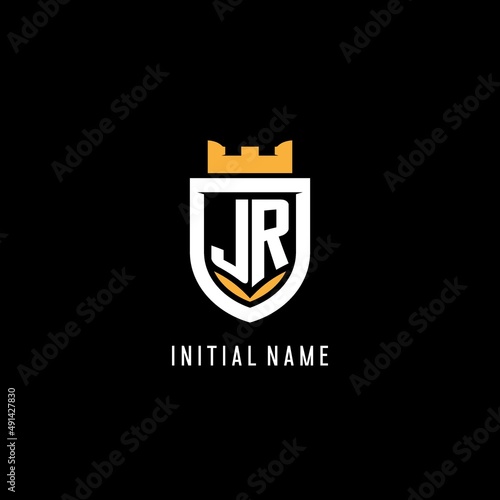 Initial JR logo with shield, esport gaming logo monogram style