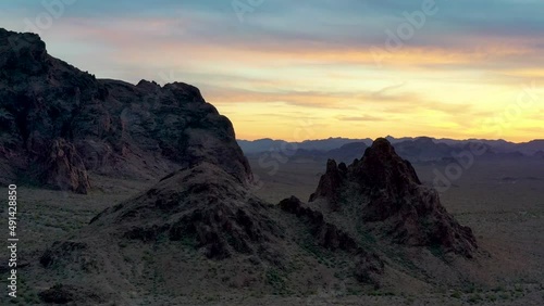 Kofa nature preserve. USA. Beautiful aerial shot of the hills and landscape, at sunset photo