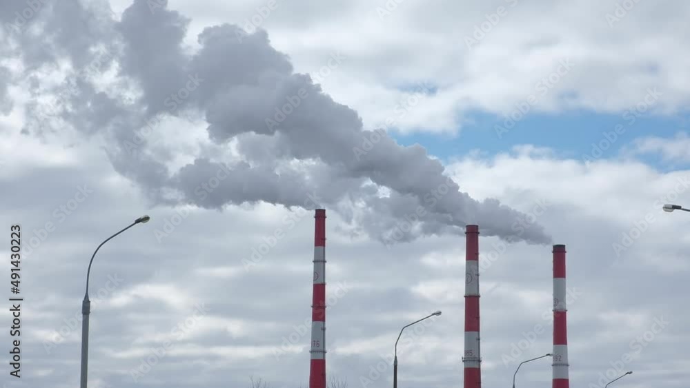 Power station electrical factory Chimneys of a coal power station causing global warming Ecology, atmospheric emissions, environmental pollution. Ecological disaster Power station electrical factory Chimneys of a coal power station causing global warming Ecology, atmospheric emissions, environmental pollution. Ecological disaster