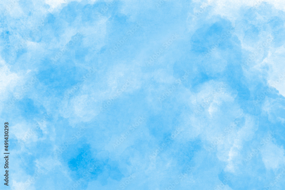 Watercolor illustration art abstract blue color frame texture background, clouds and sky pattern. Watercolor stain with hand paint