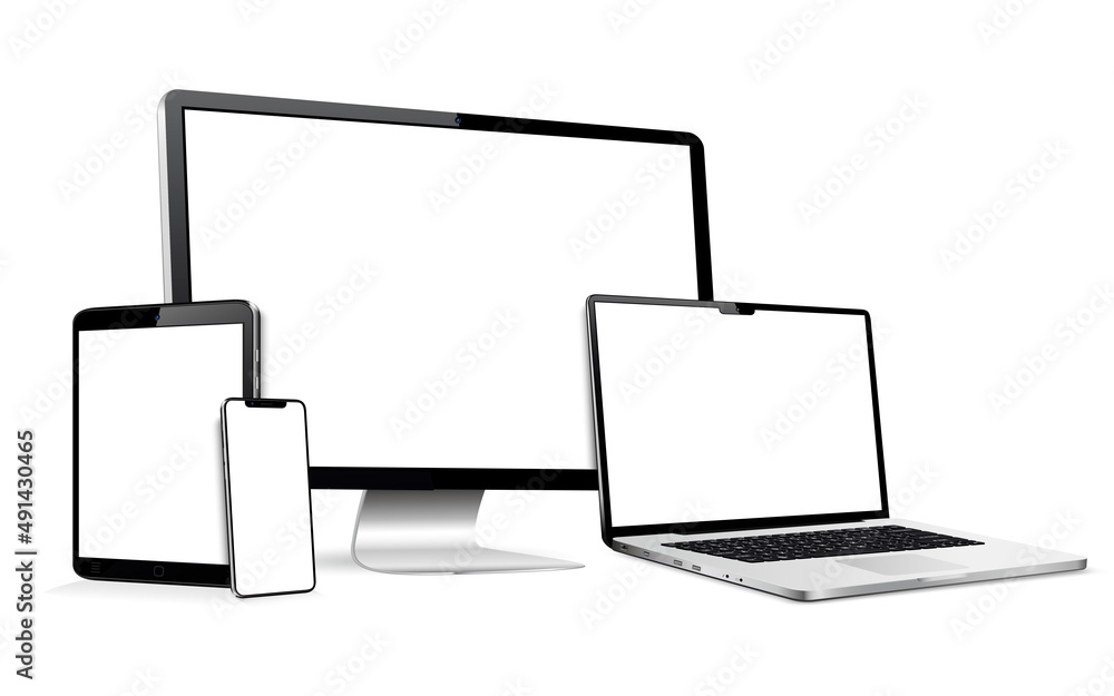 Realistic monitor computer, laptop, tablet, smartphone. Modern digital devices. Realistic monitor computer, laptop, tablet, smartphone. Modern digital devices.