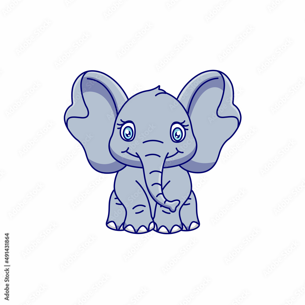 Fototapeta premium Cartoon cute elephant sitting. Elephant mascot cartoon character