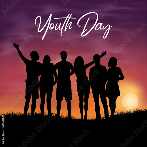 Celebration International Youth Day Design with sunset background. International youth day background vector.
