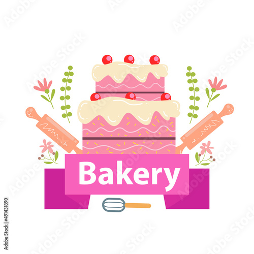 Bakery logo vector illustration with cute girl cartoon art