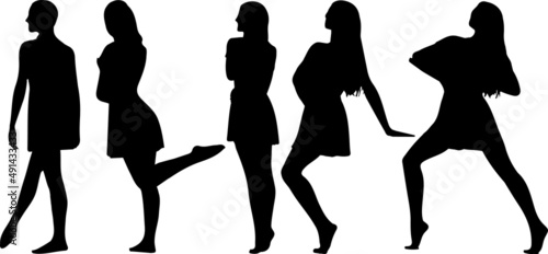 Vector silhouette of little girls, front view perfect to include in your architecture projects, renders, sketches or plans.