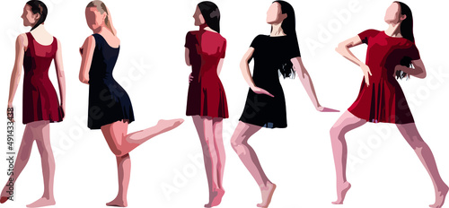 Vector silhouette of ladies, front, back, lateral, view perfect to include in your architecture projects, renders, sketches or plans.