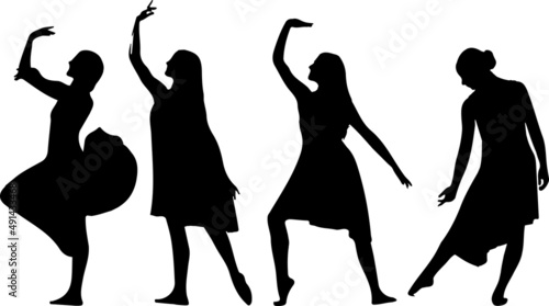 Vector silhouette of ladies, front, back, lateral, view perfect to include in your architecture projects, renders, sketches or plans.