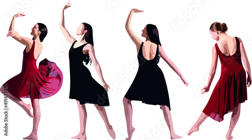 Vector silhouette of ladies, front, back, lateral, view perfect to include in your architecture projects, renders, sketches or plans.